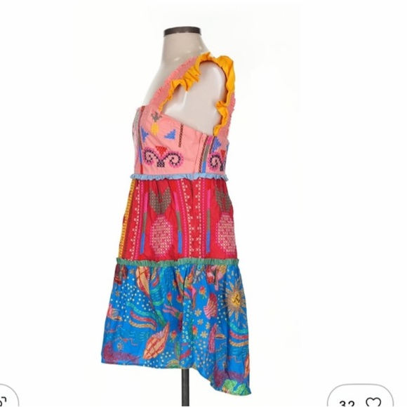 FARM Rio Color Blocked Tropical Embroidered Mini Dress S Like New Pineapples - Picture 7 of 8